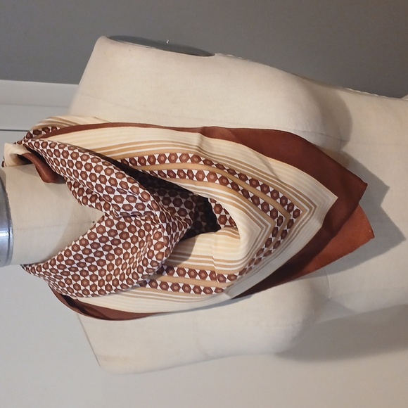 Eastman MFG Co Accessories - Vintage Fashion Scarf by Eastman  MFG Co Brown and Cream Geometric 70's style